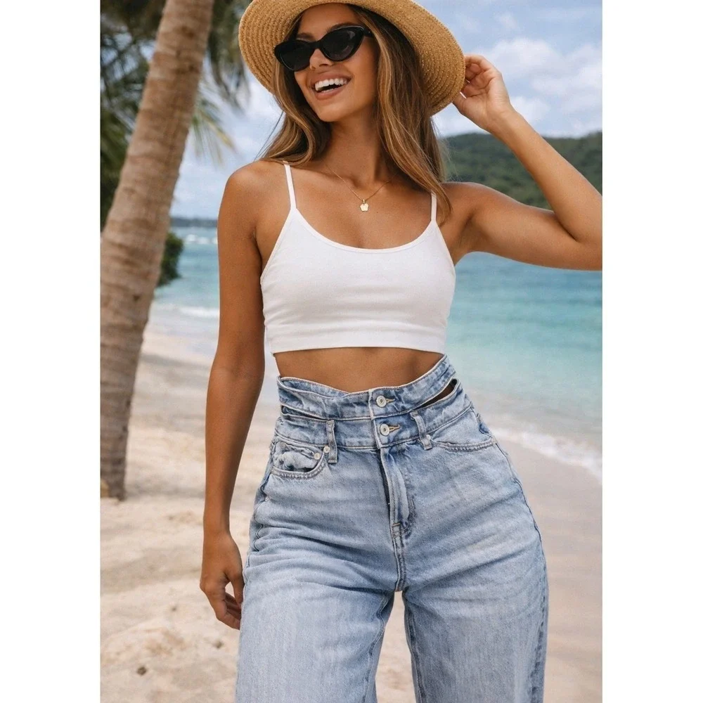 American Eagle Double Waist Band Baggy Straight Jeans Light Wash Size 0 Mom Jean